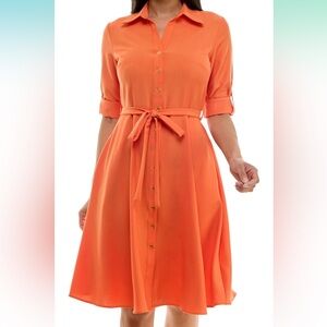 Orange Terracotta Buttoned Tie Front A-Line Dress | Sharagano